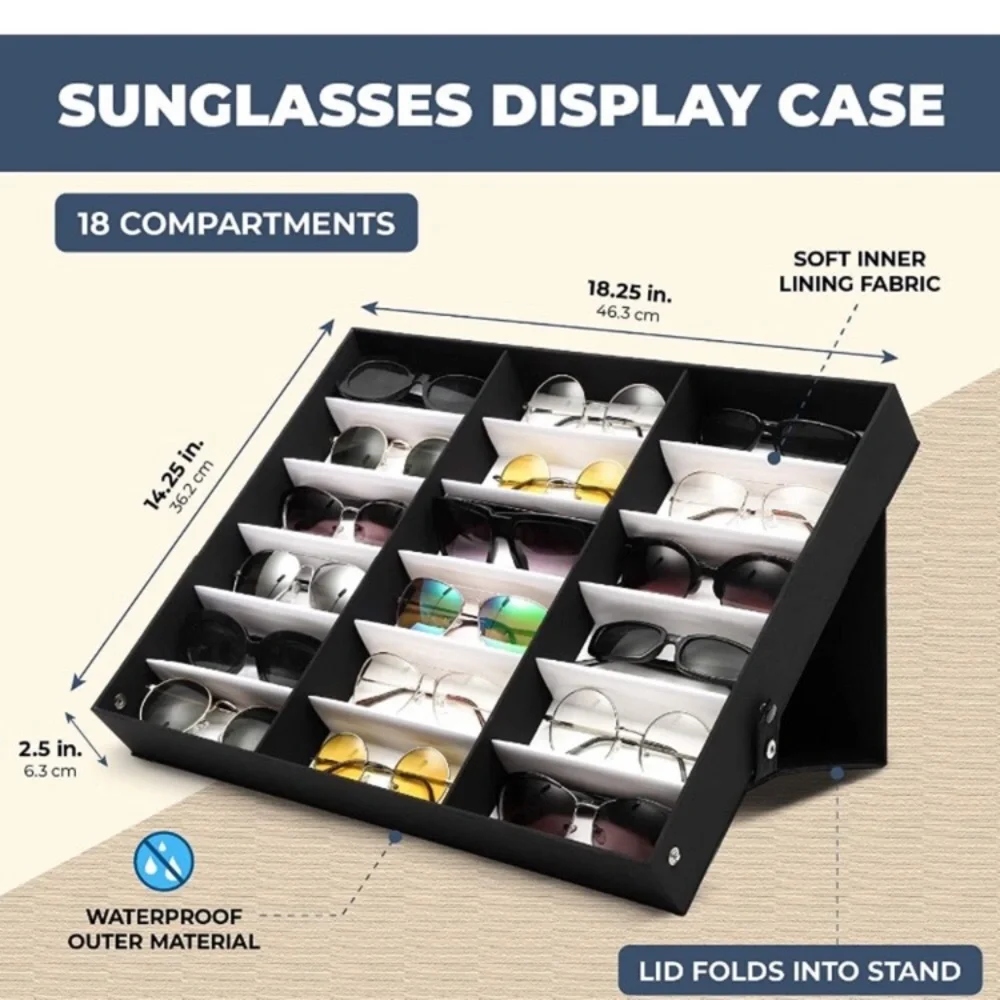 Sunglasses Organizer Stand, 18 Slot Display Case